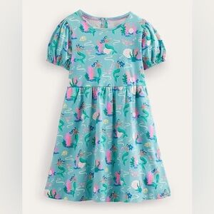 Boden mini puff sleeve dress in aqua sea blue mermaids print 2-3Y